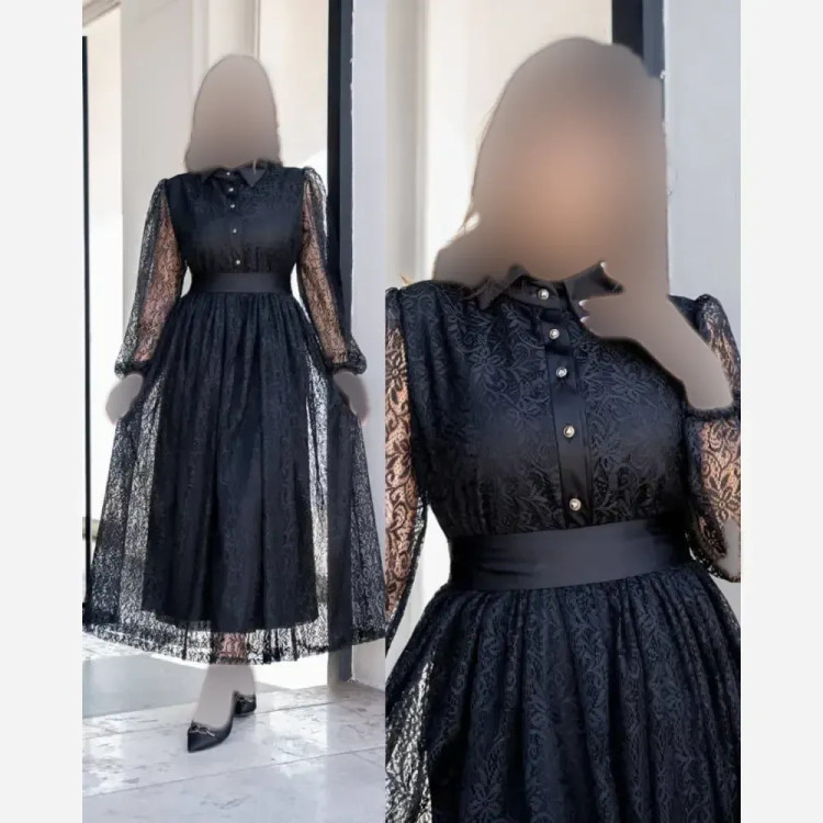 پیراهن مجلسی زنانه شهرزاد جنس گیپور همراه آستر قد 135 سانتی متر