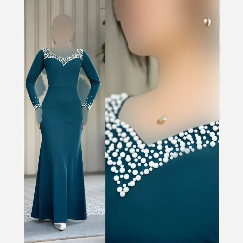 ماکسی مجلسی زنانه ماریکا جنس دالقیچ مروارید دوزی شده قد 160