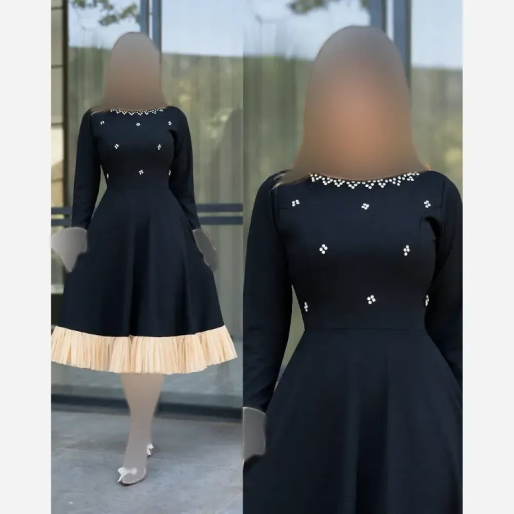 پیراهن مجلسی زنانه دالقیچ تور و نگین مشکی قد 115 سایز 40 تا 52