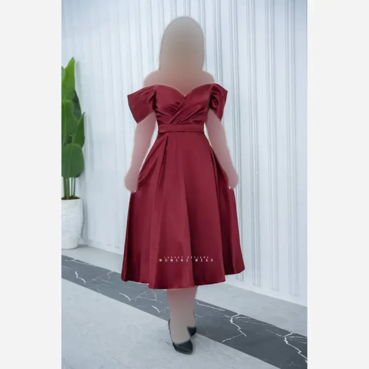 پیراهن مجلسی زنانه ساتن آمریکایی قد 115 بند دکلته زیپدار