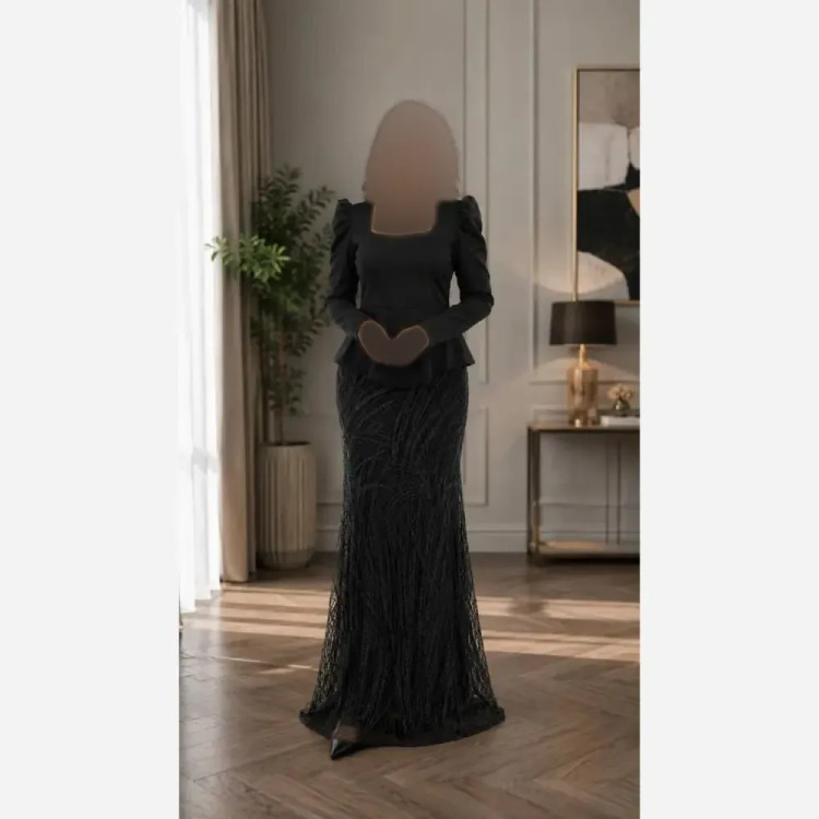 ماکسی مجلسی زنانه کرپ کش و حریر شاین قد 155 رنگ مشکی و سبز