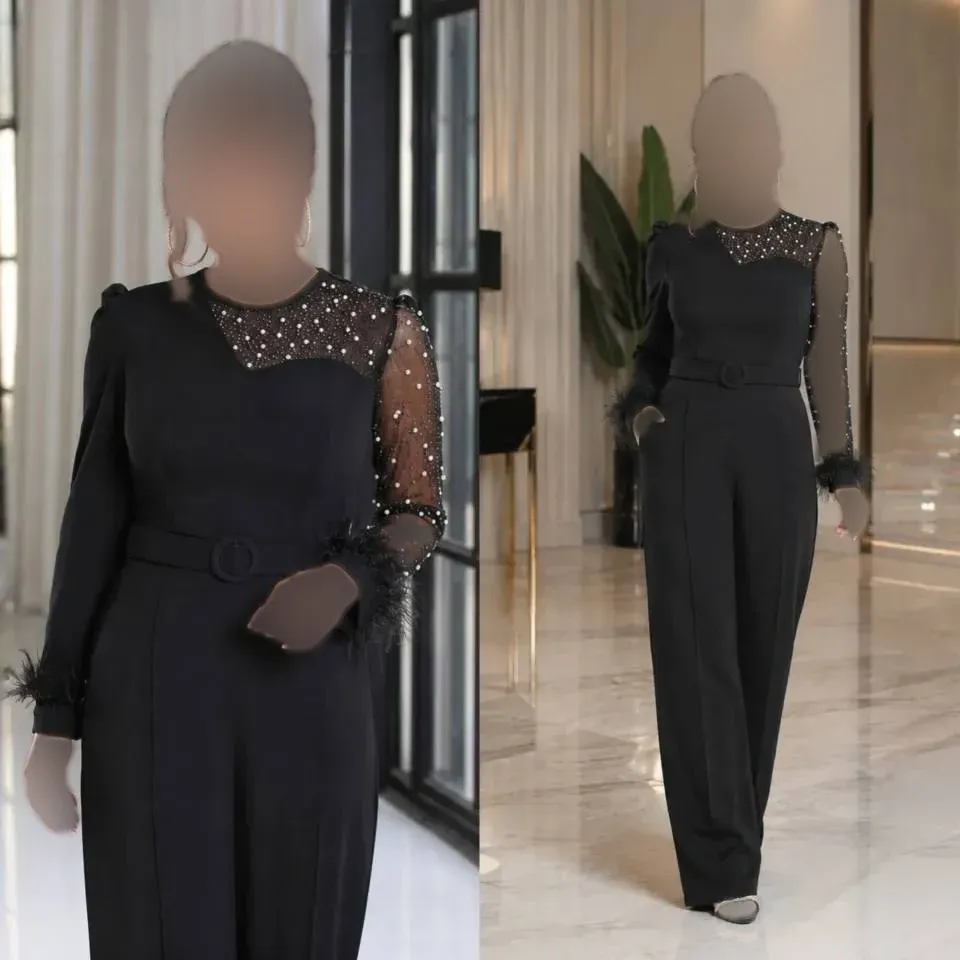 سرهمی زنانه جنس غواصی و تور مشکی مدل مروارید سایز 38 تا 46