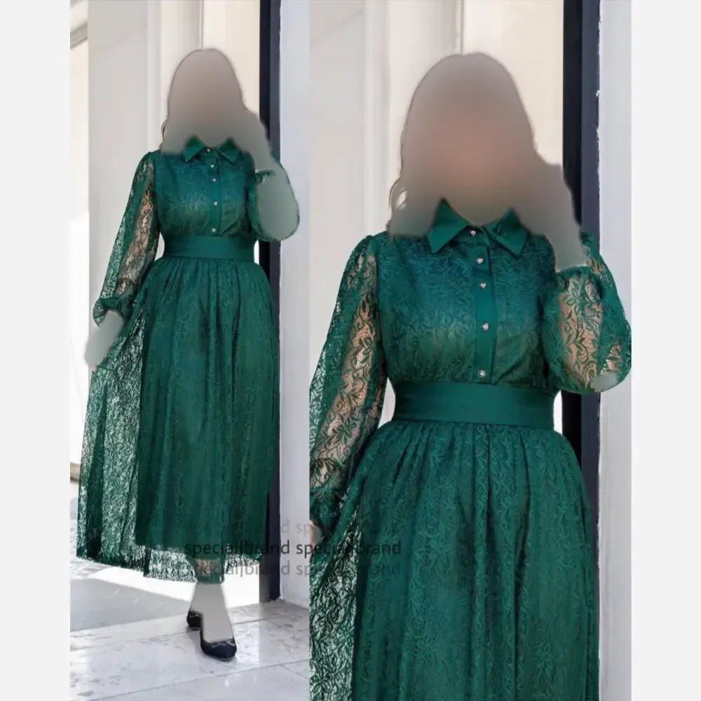 پیراهن بلند زنانه جنس گیپور همراه آستر کمربند دار قد 135 سایز بزرگ
