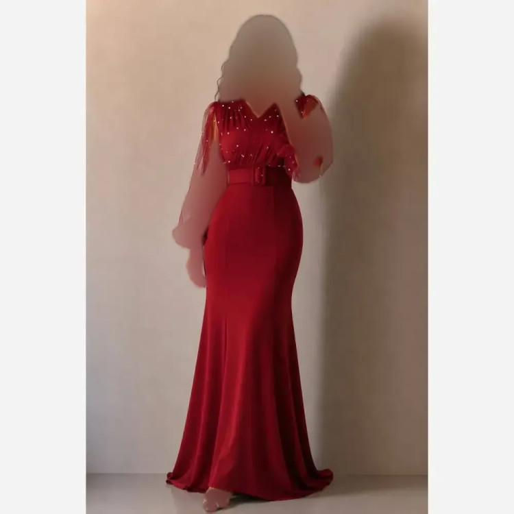 ستاره زنانه جنس کرپ کش و تور قد 160 با کمربند