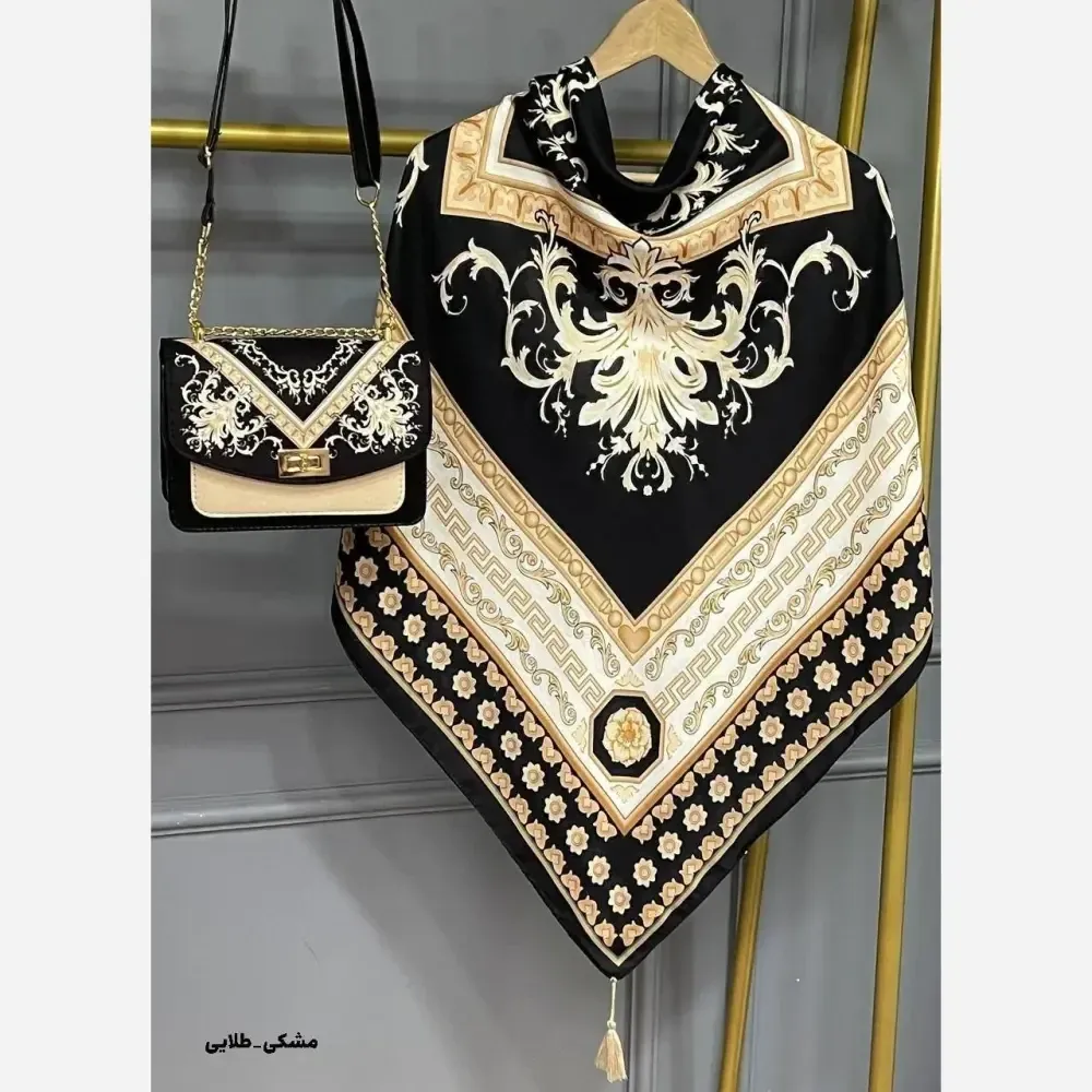 ست کیف و روسری مخمل و چرم صنعتی سورنا رنگ سرمهای و مشکی سفید
