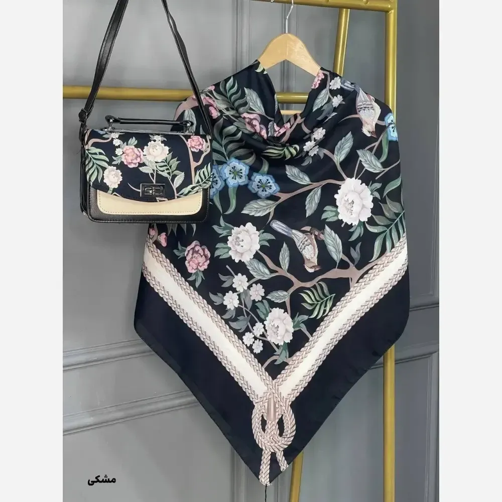 ست کیف و روسری گلاره مخمل و چرم صنعتی نخی منگوله دار
