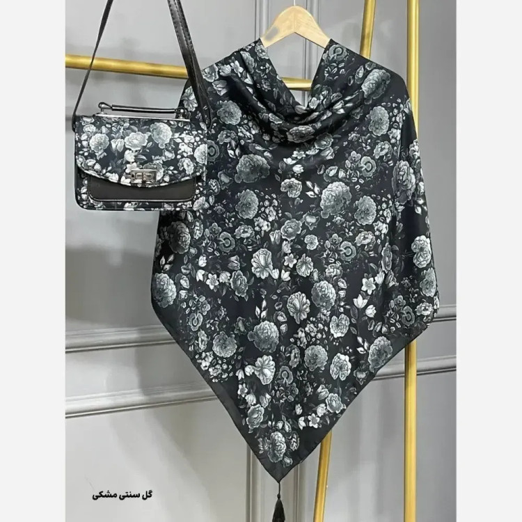ست کیف و روسری نخی منگوله دار مخمل و چرم صنعتی شقایق