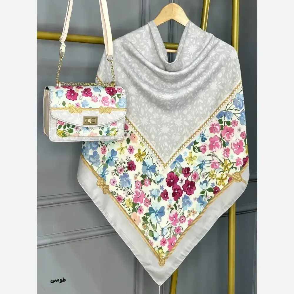 ست کیف و روسری مخمل و چرم صنعتی نخی منگوله دار آنام