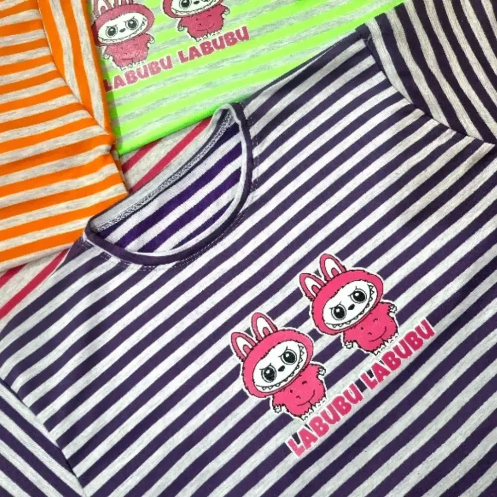 تیشرت زنانه پنبه ملانژ طرح لبوبو فری سایز