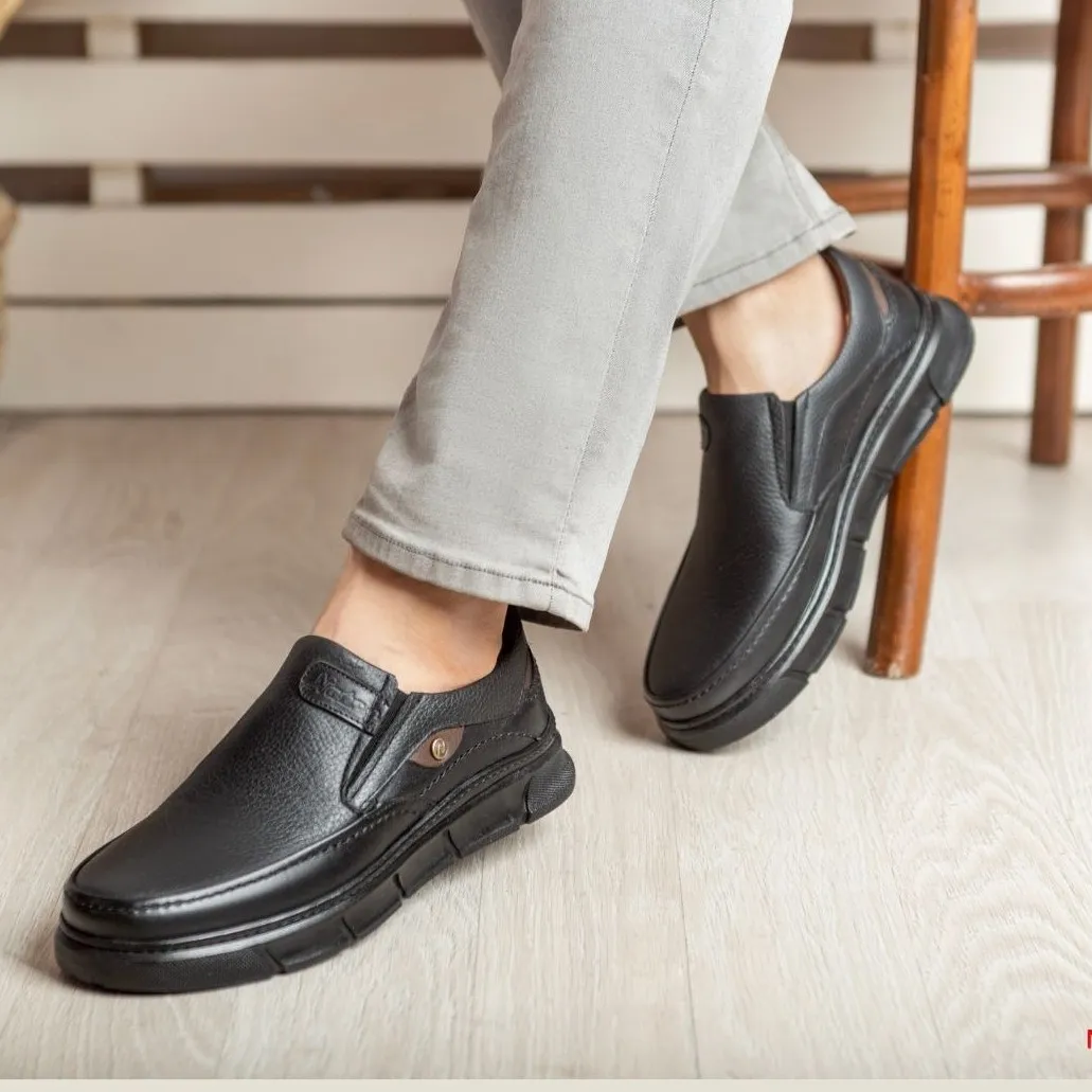 کفش چرم مردانه مدل میشل مشکی نیما کفش بندی طبی زیره پیو