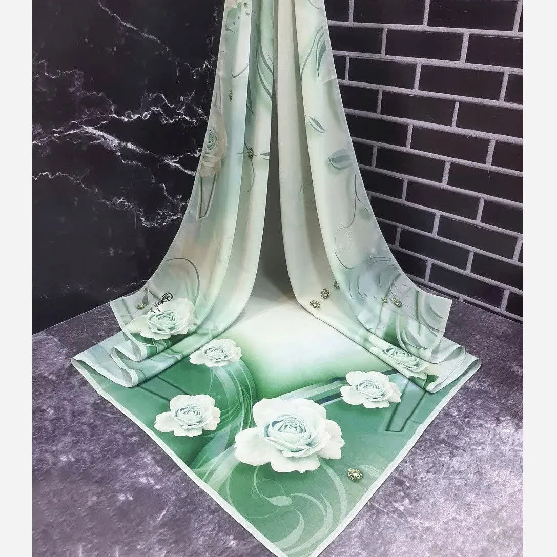 روسری نخ کاستوم قواره 140 طرح شیوا سبز روشن