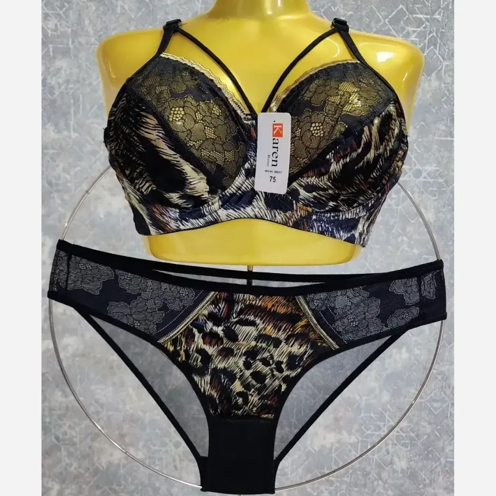 ست سوتین و شورت گیپور ظریف طرح پلنگی
