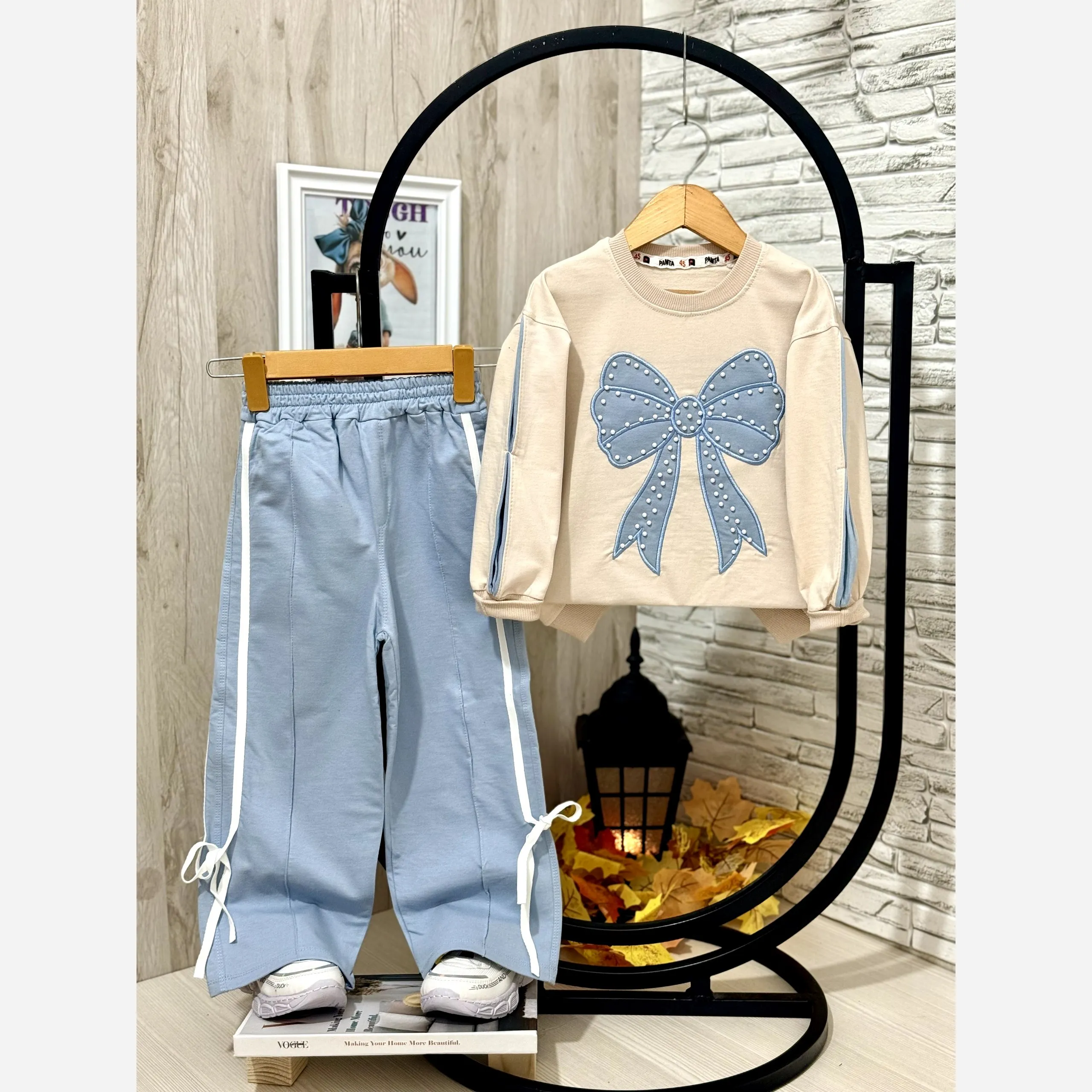 ست بلوز شلوار دخترانه پاپیونی سایز 45 تا 65