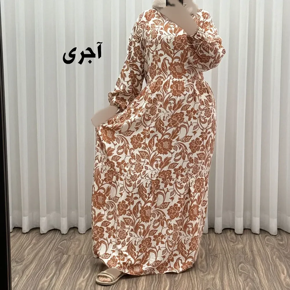 پیراهن فلور بوگاتی مدل ایوبی فری سایز زنانه تا سایز 46 چهارفصل شیک و راحت با کمربند سایه نمیاندازد