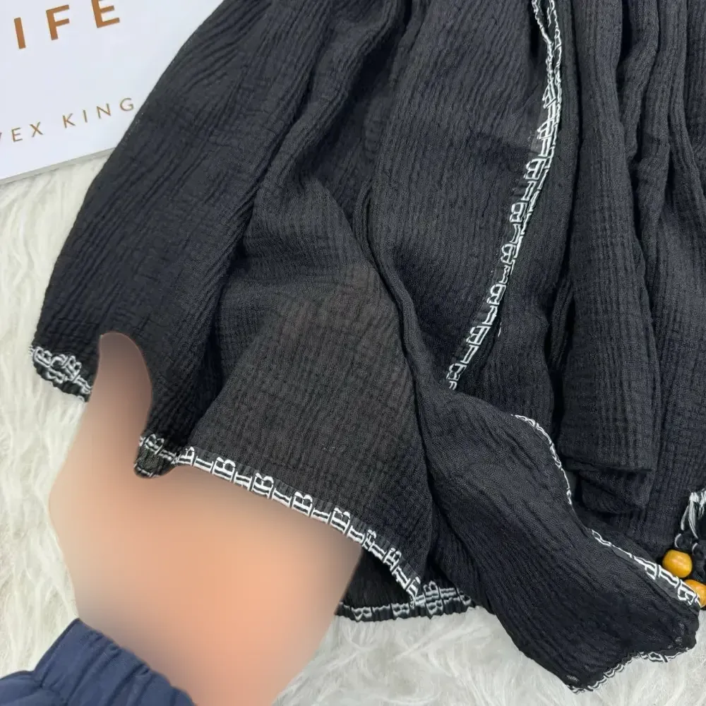 شال نخی بلک چری دور گان دوزی گد 949 قواره 220*80 سانت بدون آبرفت و چروک