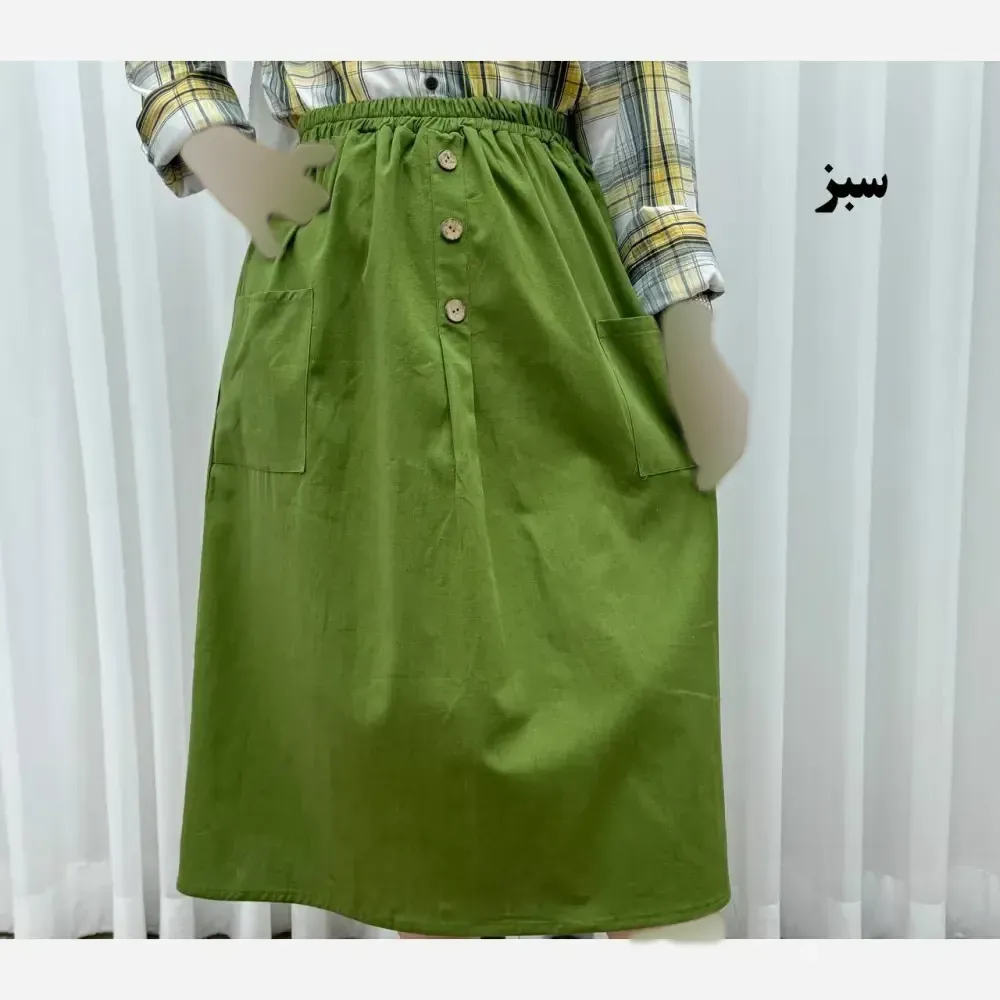 دامن لنین جلو جیب فری سایز مناسب تا سایز 48