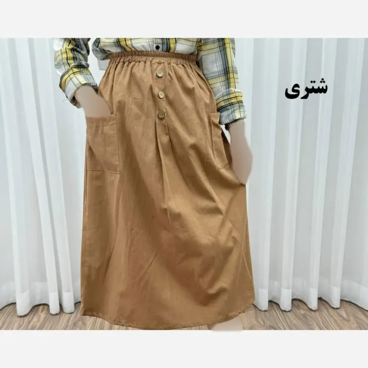 دامن لنین جلو جیب فری سایز مناسب تا سایز 48