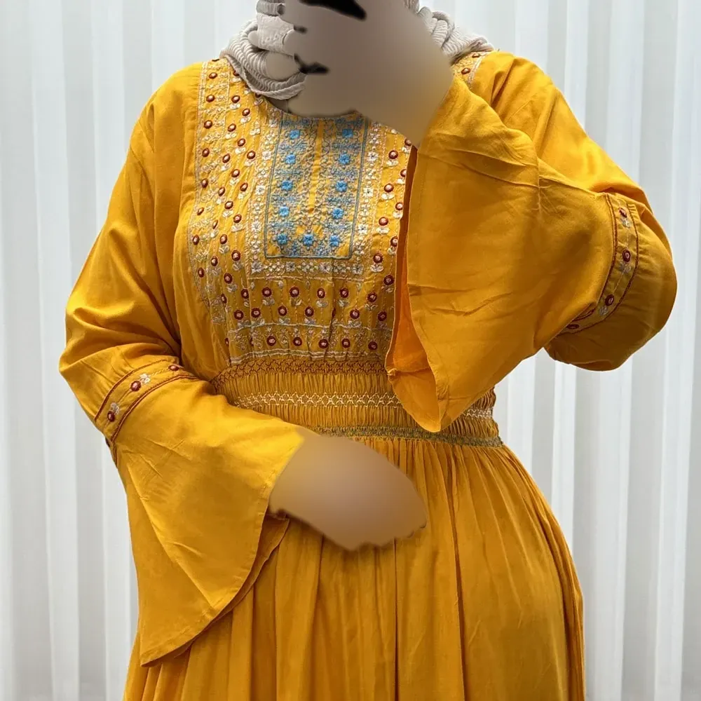 پیراهن نخی گلدوزی زنانه و دخترانه فری سایز مدل نازی کد 1778