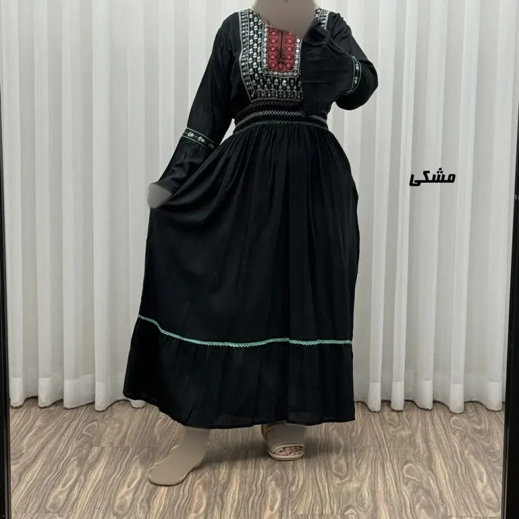پیراهن نخی گلدوزی زنانه و دخترانه فری سایز مدل نازی کد 1778