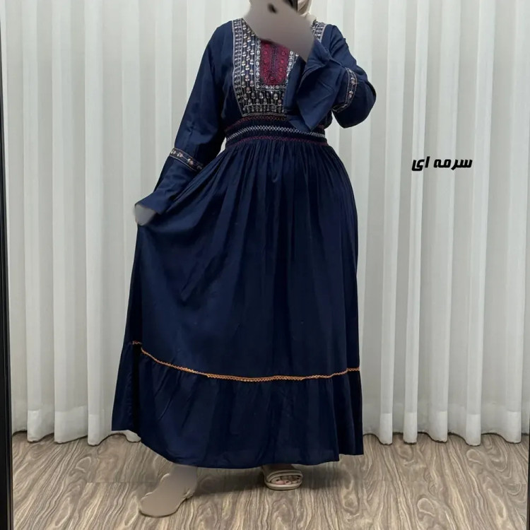 پیراهن نخی گلدوزی زنانه و دخترانه فری سایز مدل نازی کد 1778