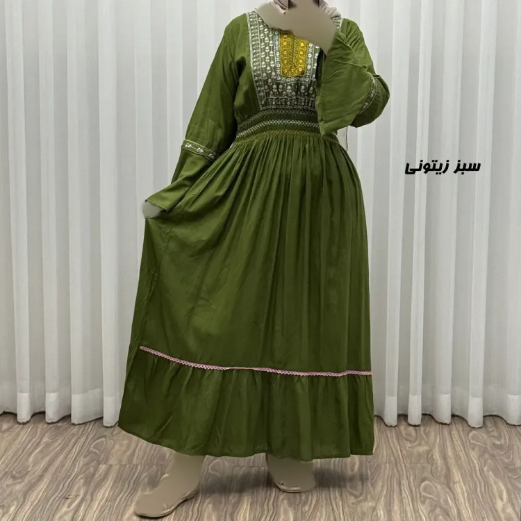 پیراهن نخی گلدوزی زنانه و دخترانه فری سایز مدل نازی کد 1778