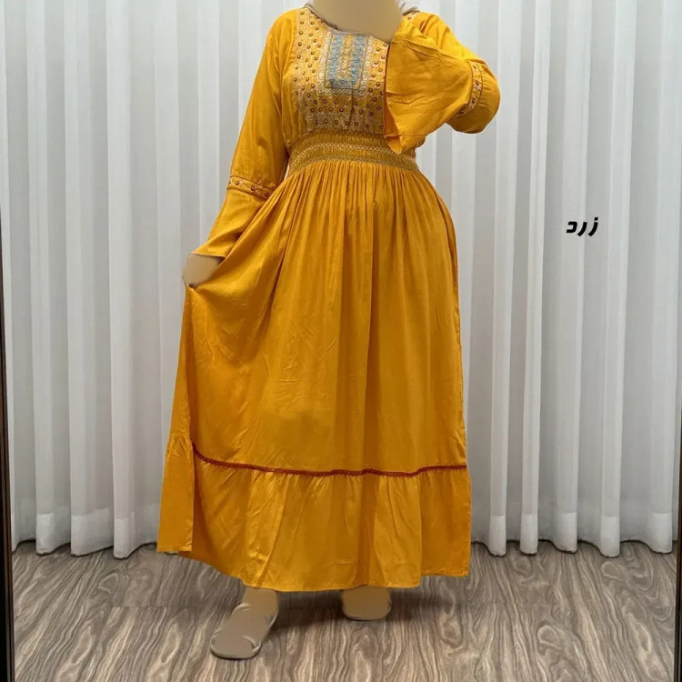 پیراهن نخی گلدوزی زنانه و دخترانه فری سایز مدل نازی کد 1778