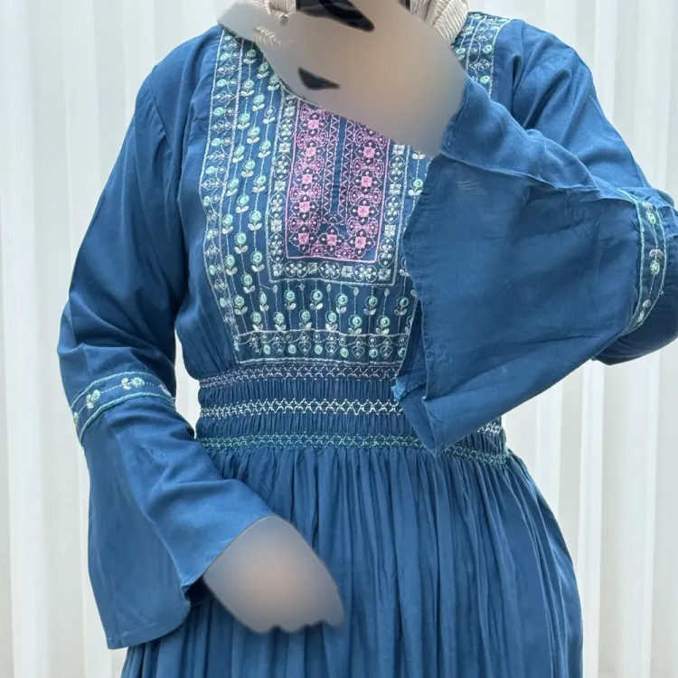 پیراهن نخی گلدوزی زنانه و دخترانه فری سایز مدل نازی کد 1778