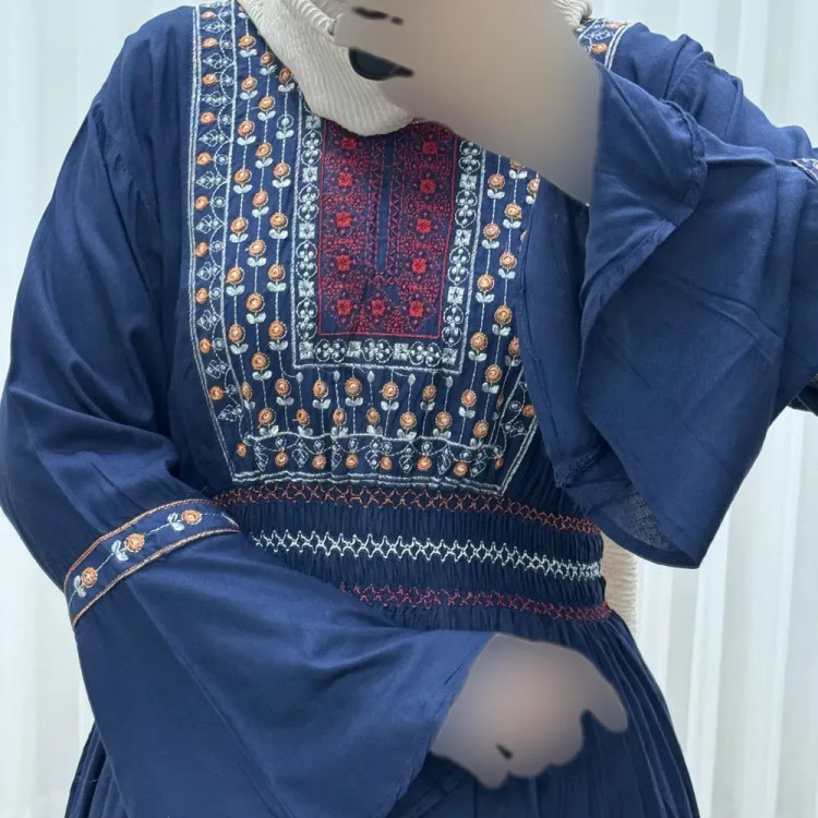 پیراهن نخی گلدوزی زنانه و دخترانه فری سایز مدل نازی کد 1778