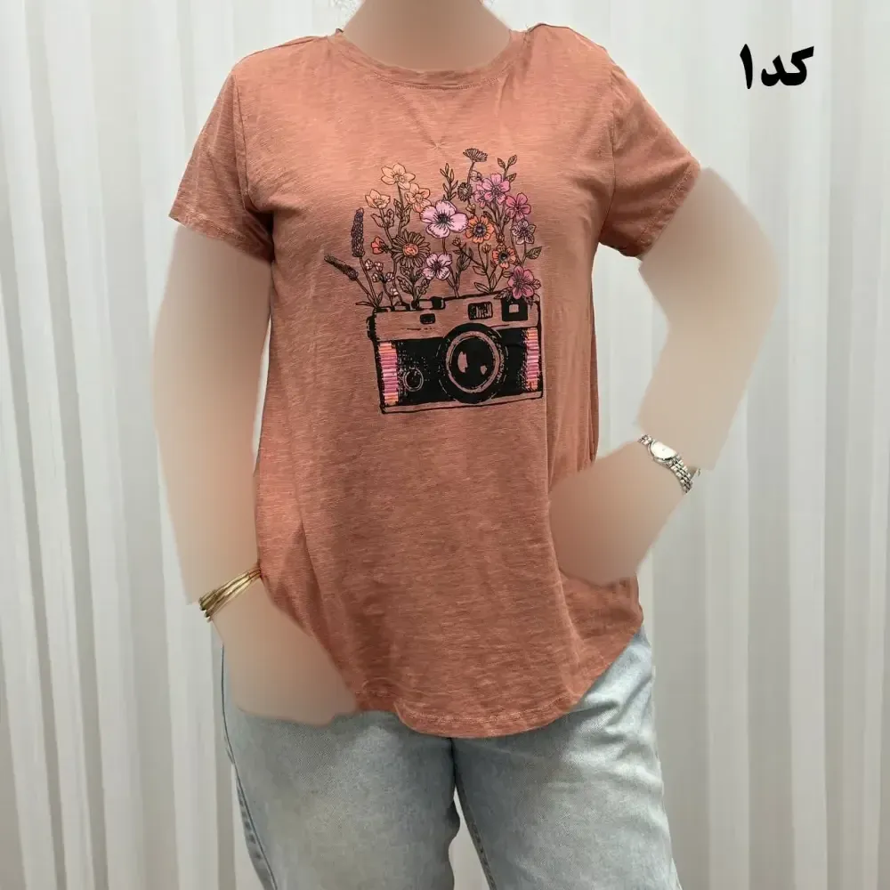 تیشرت طرحدار وارداتی نخ پنبه چهارفصل زنانه دخترانه سایز S تا XXXL کد 1175