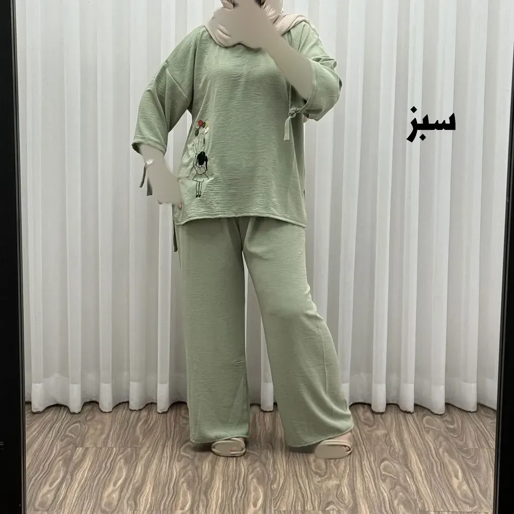 ست بلوز شلوار بادکنکی فری سایز تا 52 ابر و باد چهارفصل شیک و راحت بدون آبرفت و رنگ رفتگی