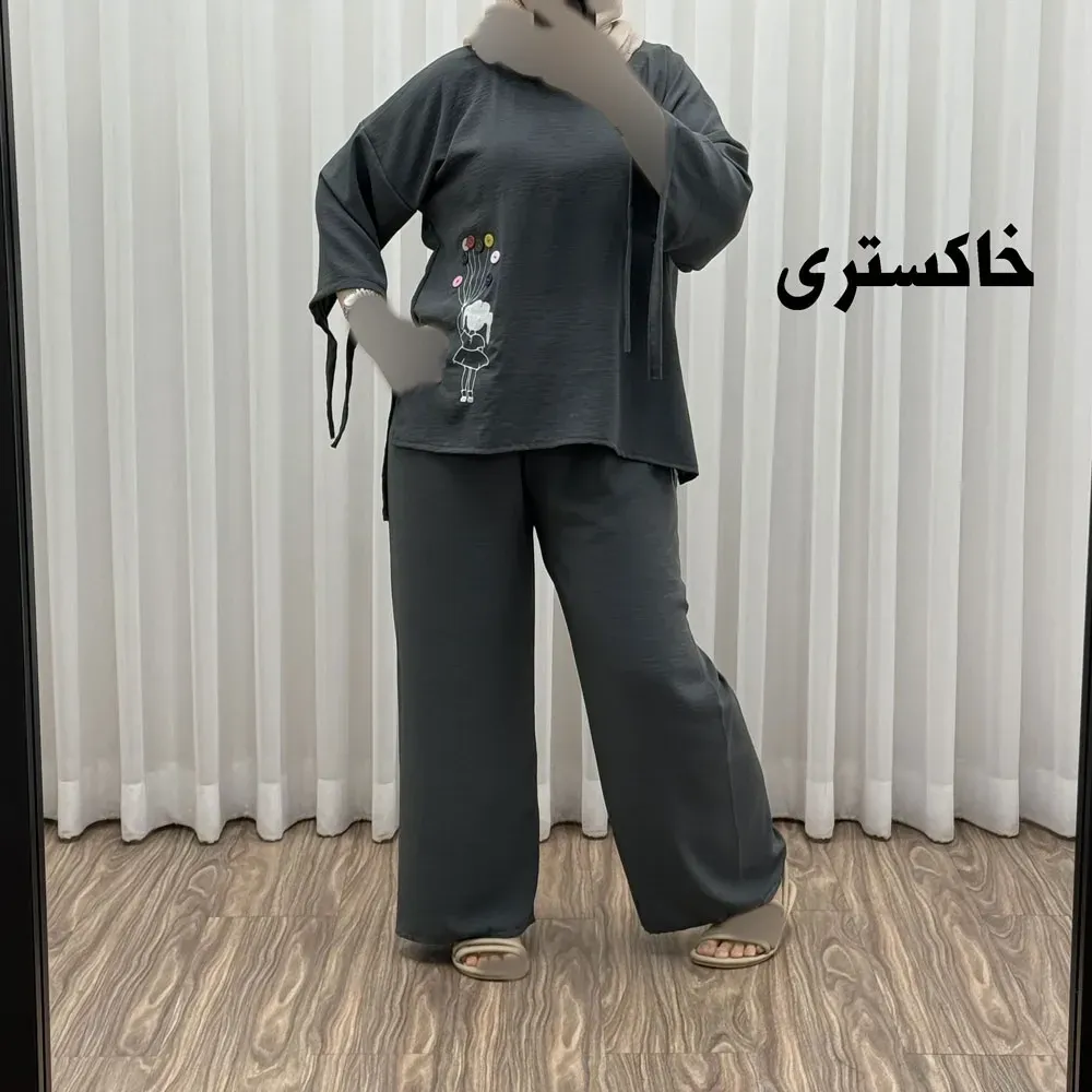 ست بلوز شلوار بادکنکی فری سایز تا 52 ابر و باد چهارفصل شیک و راحت بدون آبرفت و رنگ رفتگی