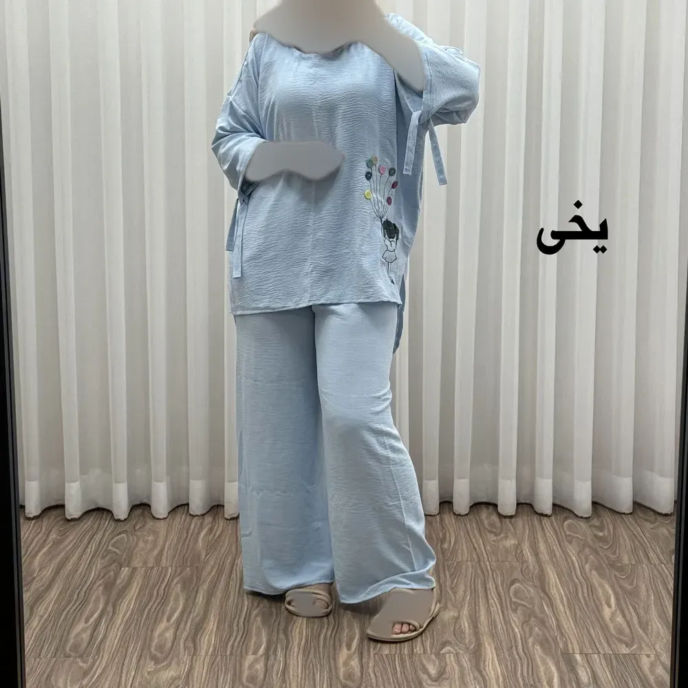 ست بلوز شلوار بادکنکی فری سایز تا 52 ابر و باد چهارفصل شیک و راحت بدون آبرفت و رنگ رفتگی