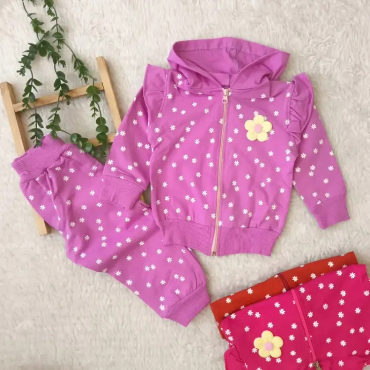 ست سویشرت شلوار دورس دخترانه طرح بابونه سایز 1 تا 3 سال