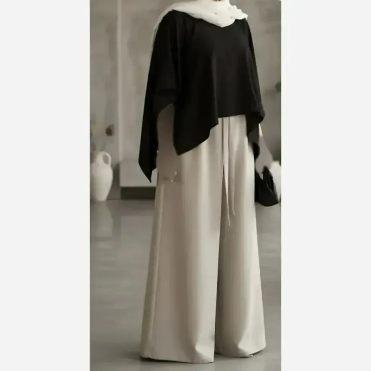 ست پانچ و شلوار زنانه جنس مازراتی سایز فری تا 48