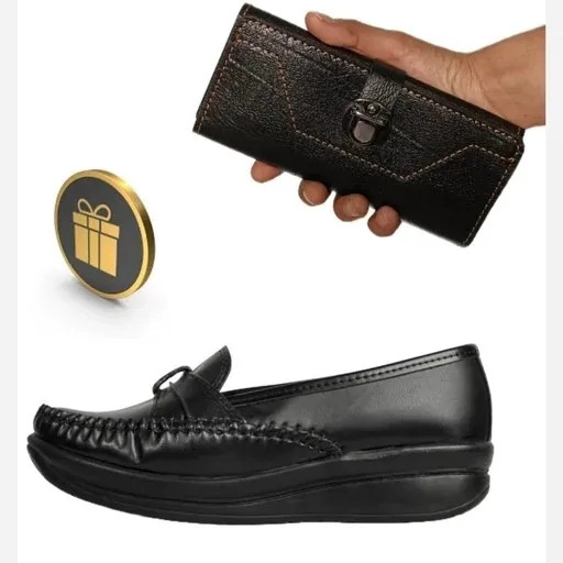 ست کفش طبی زنانه و کیف پول چرمی سه لت