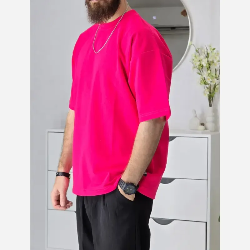 تیشرت باکسی بیسیک پگادور پارچه دورس دو نخ سایز L XL XXL رنگ بندی مداد رنگی