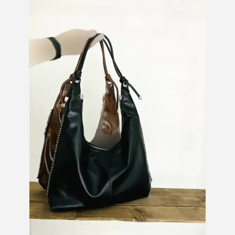 کیف زنانه مرواریدی جادار مشکی و شکلاتی سایز 25 در 38