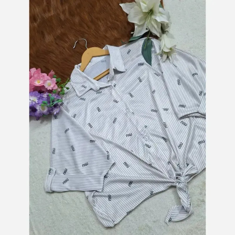 شومیز گره ای راه راه میو جنس پری صابونی کریستالی فری سایز