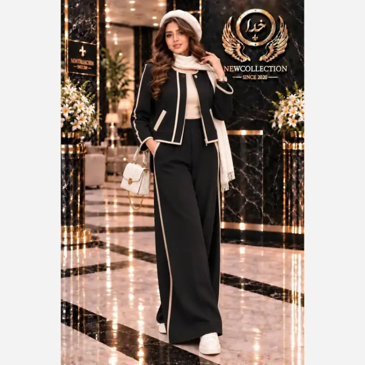 ست سویشرت و شلوار زنانه جنس سوپر مازراتی گرم بالا رنگ بندی مشکی قهوه ای سرمه ای فری سایز 38 تا 46