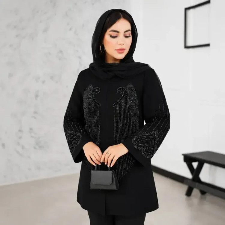 کت مجلسی قلب شانتون اندونزی مشکی نگین کوبی و مروارید کوبی شده