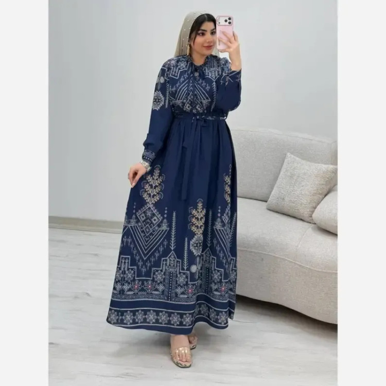 پیراهن ساحلی سنتی زنانه نخی فری سایز سرمهای و کلهغازی