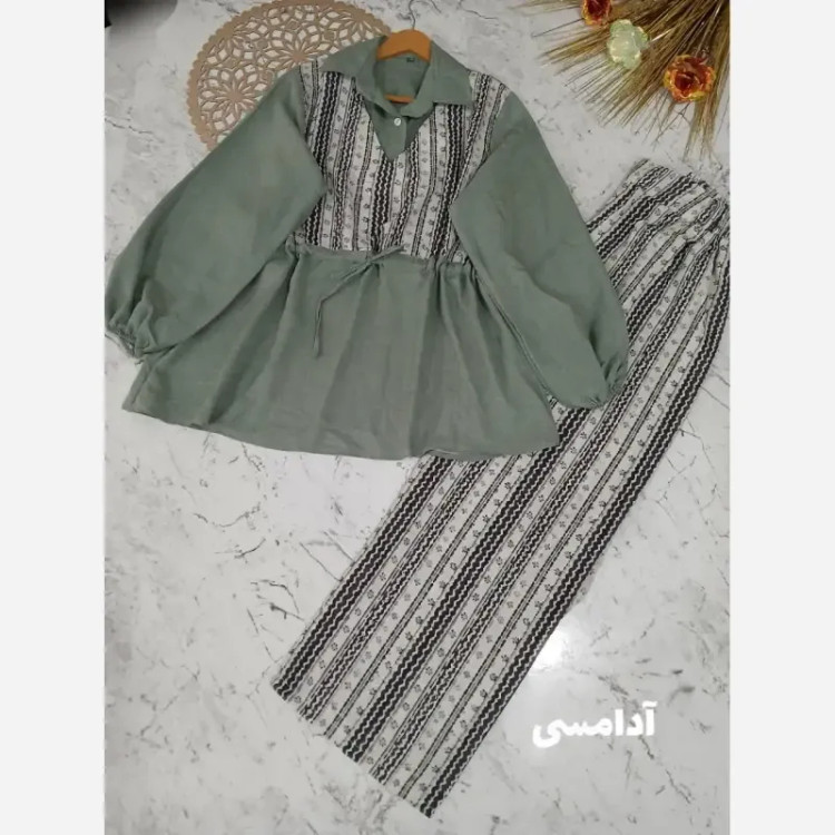 ست شومیز و شلوار تابستانه پریدخت جنس شانتون و لینن کنفی سایز 36 تا 48