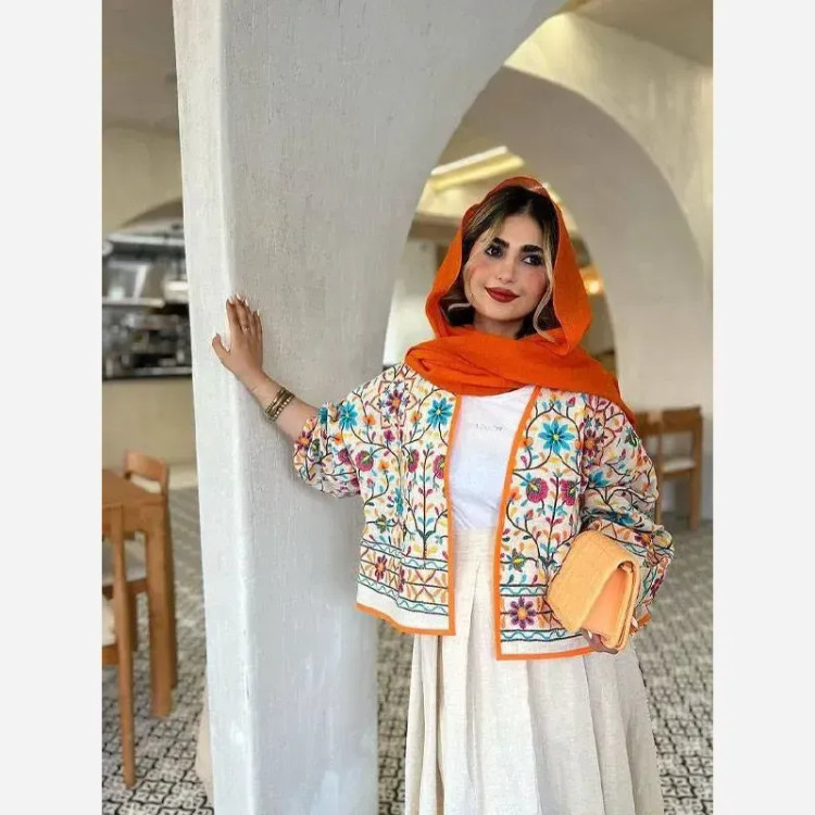 ست کت و دامن لینن فری سایز تا 48 تکرنگ