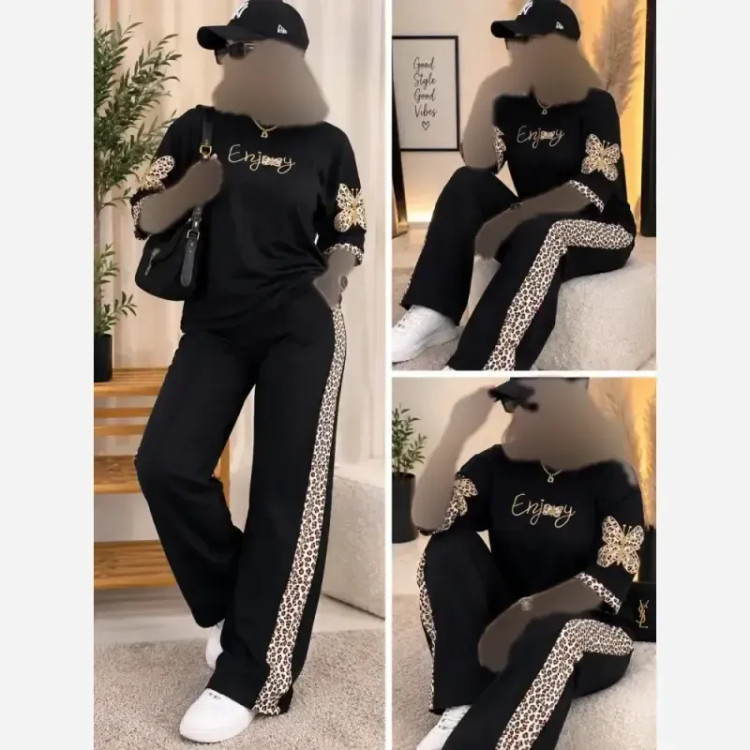 ست زنانه نخ پنبه طرح پلنگی گرم بالا فری سایز 38 تا 46