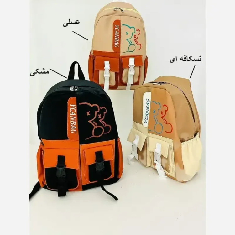کوله پشتی فانتزی جنس نانسی سایز 42 در 30 رنگ مشکی عسلی نسکافه ای