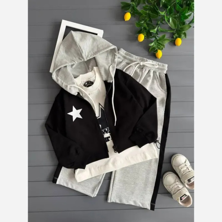 ست سه تیکه آستین بلند پاییزه سویشرت و شلوار بچگانه