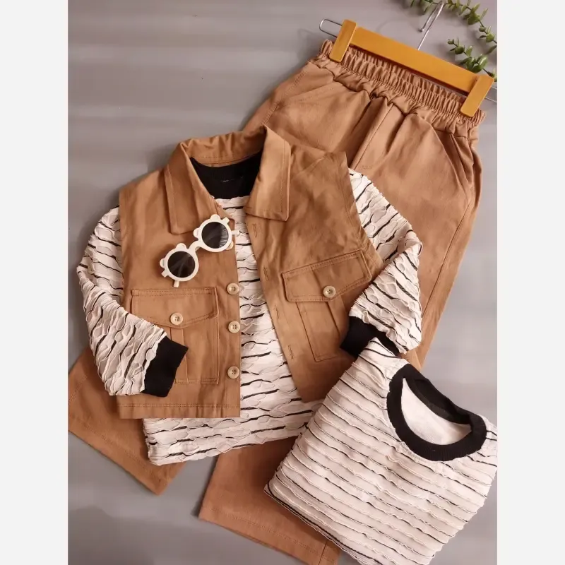 ست پسرانه سه تیکه مجلسی کت و شلوار و بلوز کتان سایز 4 تا 12 سال