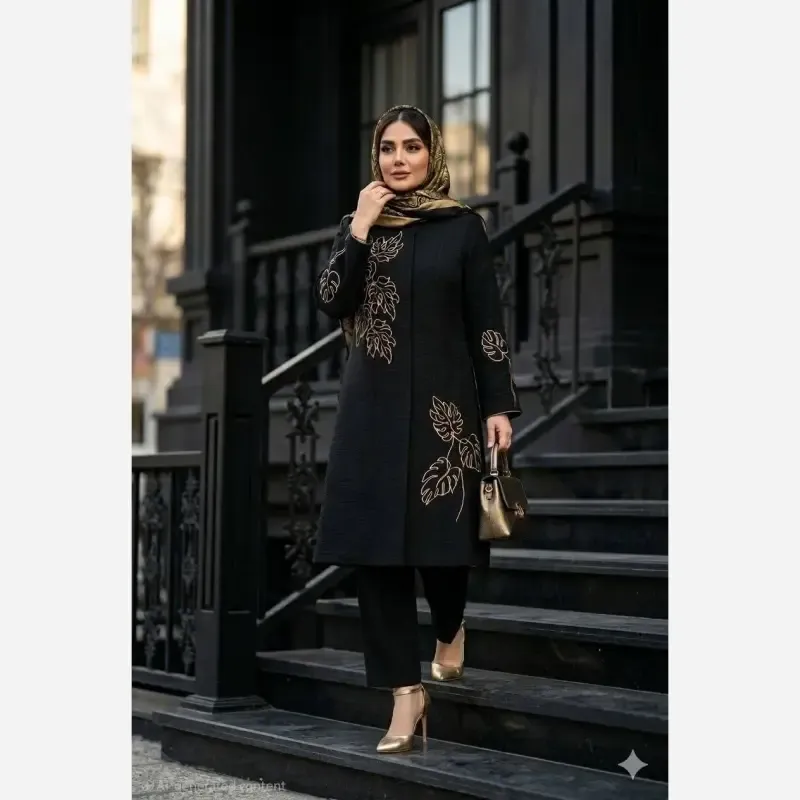 مانتو زنانه شانتون گلدوزی شده مدل نیاز قد 105 سانت